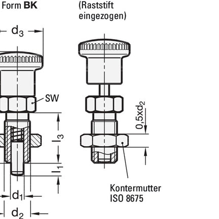 Trzpień indeksujący GANTER GN 817 d1 8 mm d2 M 16 x 1.5 mm l1 12 mm ( 4601001432 )