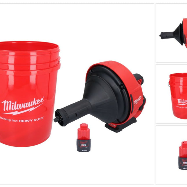 Milwaukee M12 BDC8-201C akumulatorowa wyciorarka do rur 12 V + 1x akumulator 2,0 Ah + spirala + łyżka - bez ładowarki