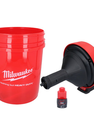 Appareil de nettoyage de tuyaux sur batterie Milwaukee M12 BDC8-201C 12 V + 1x batterie 2,0 Ah + spirale + seau - sans chargeur