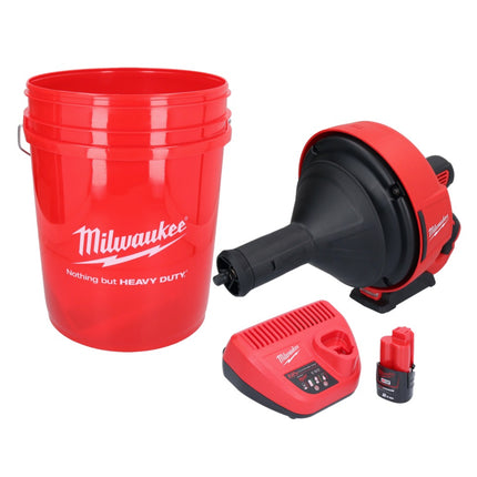 Milwaukee M12 BDC8-201C akumulatorowa wyciorarka do rur 12 V + 1x akumulator 2,0 Ah + ładowarka + spirala + wiadro