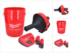 Appareil de nettoyage de tuyaux sur batterie Milwaukee M12 BDC8-202C 12 V + 2x batteries 2,0 Ah + chargeur + spirale + seau