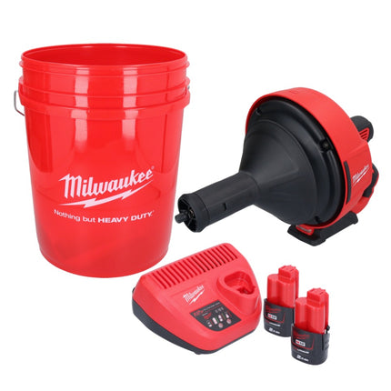Milwaukee M12 BDC8-202C akumulatorowa wyciorarka do rur 12 V + 2x akumulator 2,0 Ah + ładowarka + spirala + wiadro