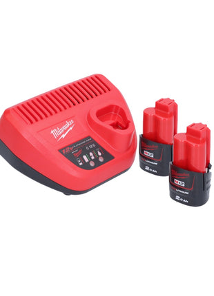 Appareil de nettoyage de tuyaux sur batterie Milwaukee M12 BDC8-202C 12 V + 2x batteries 2,0 Ah + chargeur + spirale + seau