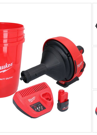 Milwaukee M12 BDC8-251C akumulatorowa wyciorarka do rur 12 V + 1x akumulator 2,5 Ah + ładowarka + spirala + wiadro