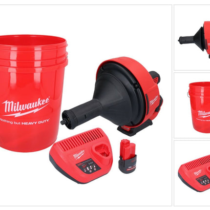 Milwaukee M12 BDC8-251C akumulatorowa wyciorarka do rur 12 V + 1x akumulator 2,5 Ah + ładowarka + spirala + wiadro