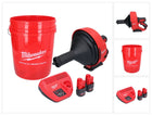 Appareil de nettoyage de tuyaux sur batterie Milwaukee M12 BDC8-252C 12 V + 2x batteries 2,5 Ah + chargeur + spirale + seau