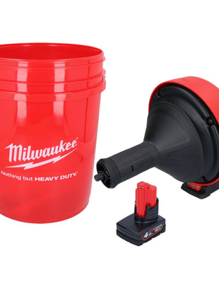 Milwaukee M12 BDC8-401C Akku Rohrreinigungsgerät 12 V + 1x Akku 4,0 Ah + Spirale + Eimer - ohne Ladegerät