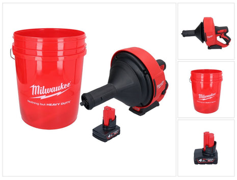 Milwaukee M12 BDC8-401C Akumulatorowa wyciorarka do rur 12 V + 1x akumulator 4,0 Ah + spirala + łyżka - bez ładowarki