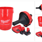 Milwaukee M12 BDC8-402C akumulatorowy udrażniacz rur 12 V + 2x akumulator 4,0 Ah + ładowarka + spirala + wiadro