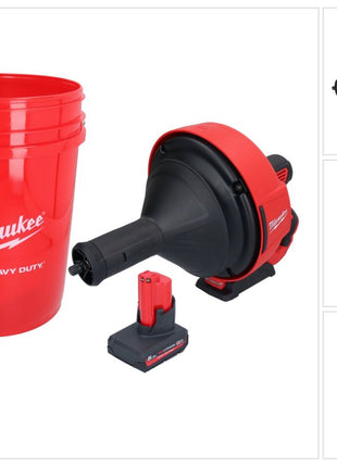 Milwaukee M12 BDC8-501C Akku Rohrreinigungsgerät 12 V + 1x Akku 5,0 Ah + Spirale + Eimer - ohne Ladegerät