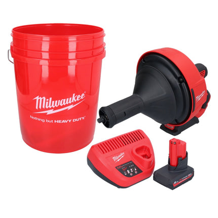 Milwaukee M12 BDC8-501C Akumulatorowa wyciorarka do rur 12 V + 1x akumulator 5,0 Ah + ładowarka + spirala + wiadro