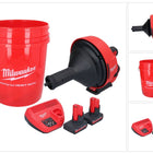 Milwaukee M12 BDC8-502C akumulatorowy udrażniacz do rur 12 V + 2x akumulator 5,0 Ah + ładowarka + spirala + wiadro