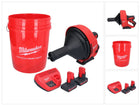 Appareil de nettoyage de tuyaux sur batterie Milwaukee M12 BDC8-502C 12 V + 2x batteries 5,0 Ah + chargeur + spirale + seau