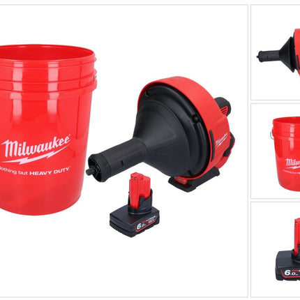 Milwaukee M12 BDC8-601C Akumulatorowa wyciorarka do rur 12 V + 1x akumulator 6,0 Ah + spirala + łyżka - bez ładowarki