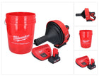 Appareil de nettoyage de tuyaux sur batterie Milwaukee M12 BDC8-601C 12 V + 1x batterie 6,0 Ah + chargeur + spirale + seau