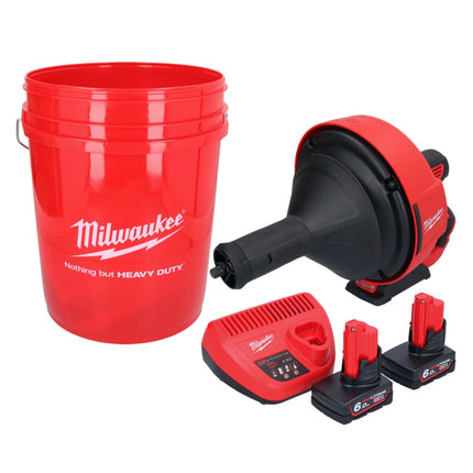 Milwaukee M12 BDC8-602C akumulatorowa wyciorarka do rur 12 V + 2x akumulator 6,0 Ah + ładowarka + spirala + wiadro