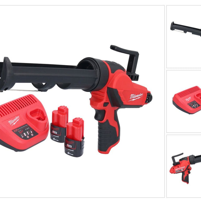 Milwaukee M12 PCG/310-202 akumulatorowy pistolet na kartusze 12 V 310 ml + 2x akumulator 2,0 Ah + ładowarka