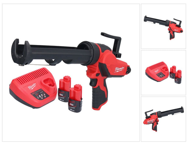 Milwaukee M12 PCG/310-202 akumulatorowy pistolet na kartusze 12 V 310 ml + 2x akumulator 2,0 Ah + ładowarka