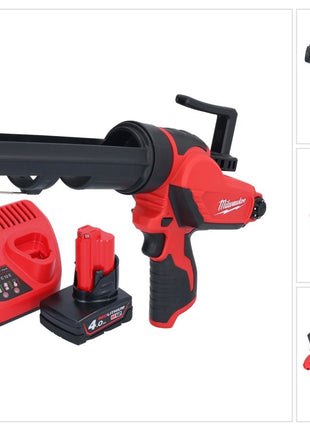 Milwaukee M12 PCG/310-401 Akku Kartuschenpresse 12 V 310 ml + 1x Akku 4,0 Ah + Ladegerät