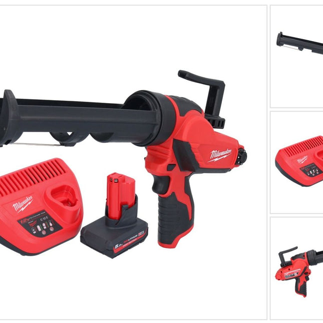Milwaukee M12 PCG/310-501 akumulatorowy pistolet do uszczelniania 12 V 310 ml + 1x akumulator 5,0 Ah + ładowarka