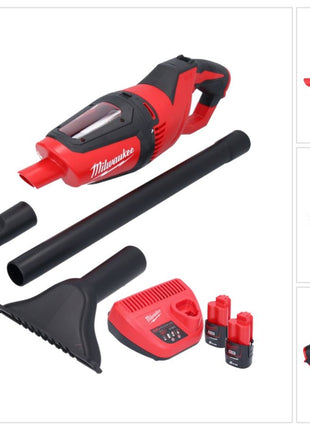 Milwaukee M12 HV-202 Akku Staubsauger 12 V + 2x Akku 2,0 Ah + Ladegerät