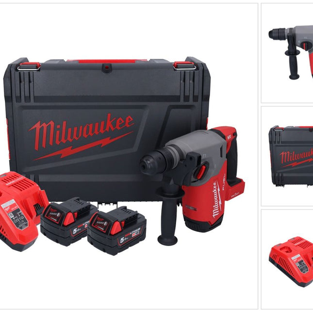 Milwaukee M18 ONEFHX-502X Akumulatorowy młot udarowo-obrotowy 18 V 2,5 J SDS-Plus Brushless + 2x akumulator 5,0 Ah + ładowarka + skrzynka HD