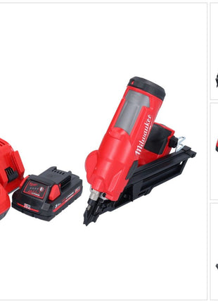 Milwaukee M18 FFN-301 gwoździarka akumulatorowa 18 V 50 - 90 mm bezszczotkowa + 1x akumulator 3,0 Ah + ładowarka