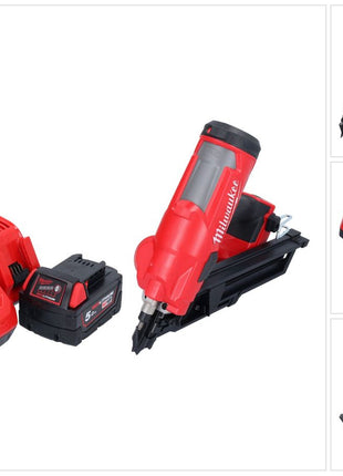 Milwaukee M18 FFN-501 cloueur sans fil 18 V 50 - 90 mm Brushless + 1x batterie 5,0 Ah + kit chargeur