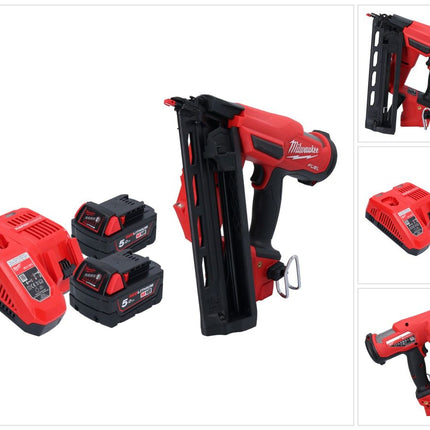Milwaukee M18 FN16GA-502 Gwoździarka akumulatorowa 18 V 32 - 64 mm bezszczotkowa + 2x akumulator 5,0 Ah + ładowarka