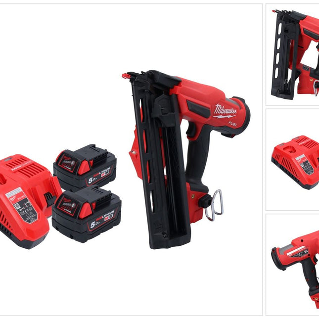 Milwaukee M18 FN16GA-502 Gwoździarka akumulatorowa 18 V 32 - 64 mm bezszczotkowa + 2x akumulator 5,0 Ah + ładowarka