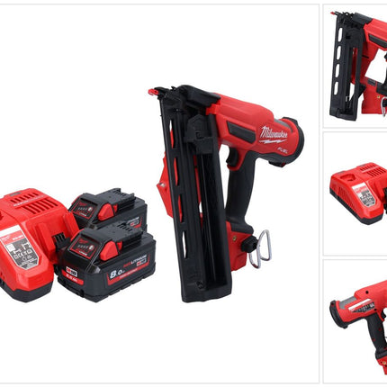 Milwaukee M18 FN16GA-802 Gwoździarka akumulatorowa 18 V 32 - 64 mm bezszczotkowa + 2x akumulator 8,0 Ah + ładowarka