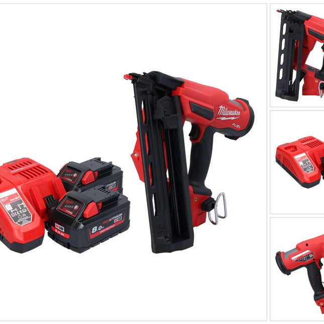Milwaukee M18 FN16GA-802 Gwoździarka akumulatorowa 18 V 32 - 64 mm bezszczotkowa + 2x akumulator 8,0 Ah + ładowarka