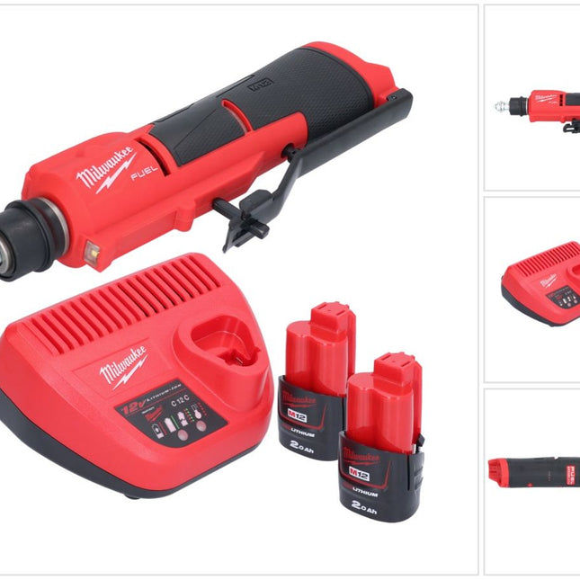 Milwaukee M12 FTB-202 akumulatorowa frezarka do opon 12 V 7/16" Hex bezszczotkowa + 2x akumulator 2,0 Ah + ładowarka