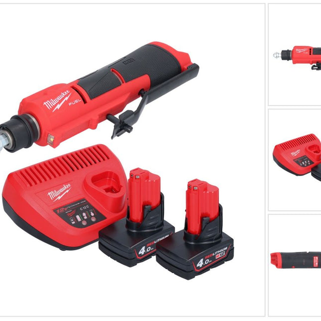 Milwaukee M12 FTB-402 Akumulatorowa frezarka do opon 12 V 7/16" Hex bezszczotkowa + 2x akumulator 4,0 Ah + ładowarka