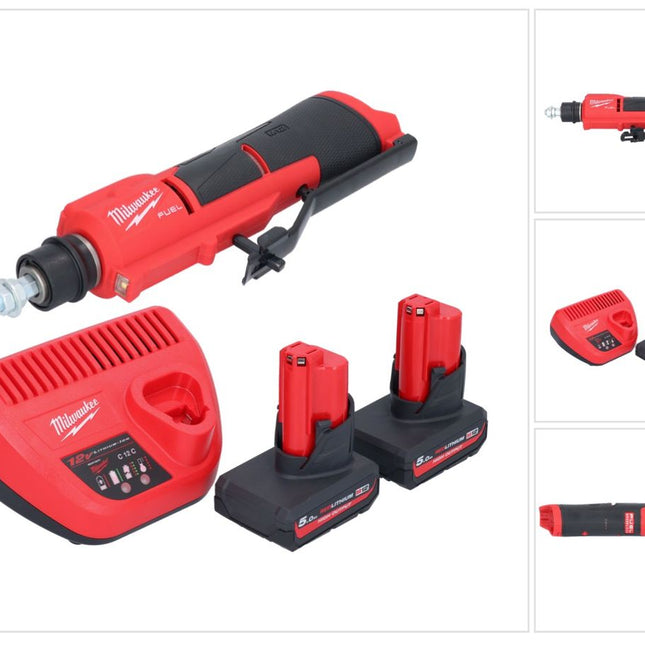 Milwaukee M12 FTB-502 akumulatorowa frezarka do opon 12 V 7/16" Hex bezszczotkowa + 2x akumulator 5,0 Ah + ładowarka