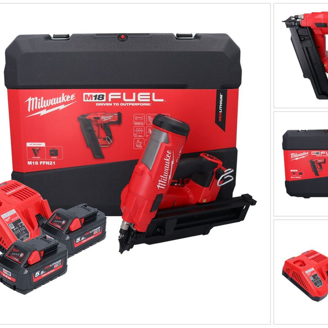 Milwaukee M18 FFN21-552C Gwoździarka akumulatorowa 18 V 50 - 90 mm bezszczotkowa + 2x akumulator 5,5 Ah + ładowarka + walizka