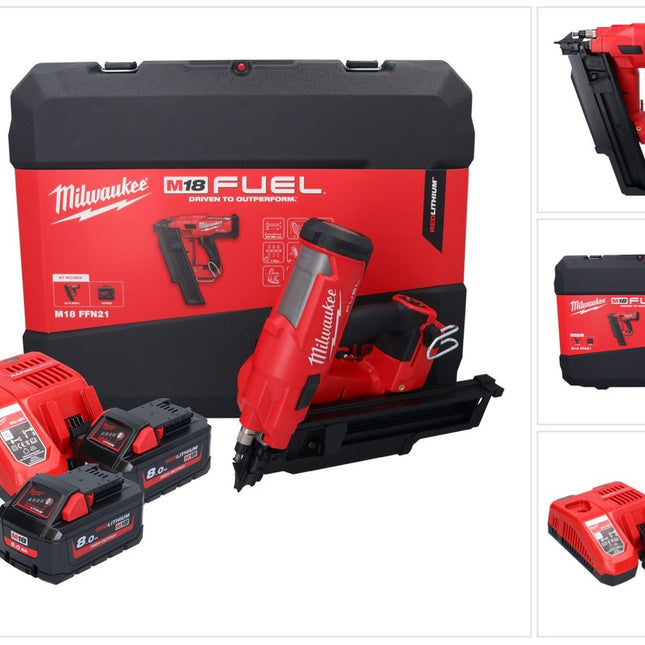 Milwaukee M18 FFN21-802C gwoździarka akumulatorowa 18 V 50 - 90 mm bezszczotkowa + 2x akumulator 8,0 Ah + ładowarka + walizka
