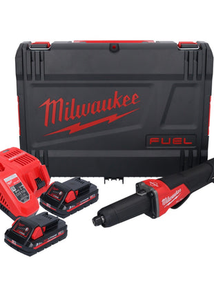 Meuleuse droite à batterie Milwaukee M18 FDGROVPDB-302X 18 V brushless + 2x batteries 3,0 Ah + chargeur + boîtier HD