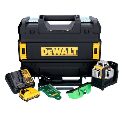 Dewalt DCE 089 D1G Akumulatorowy laser wieloliniowy 12 V 3x 360° zielony + 1x akumulator 2,0 Ah + ładowarka + TSTAK
