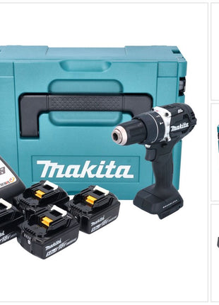 Makita DHP 484 T4JB Akku Schlagbohrschrauber 18 V 54 Nm Brushless schwarz + 4x Akku 5,0 Ah + Ladegerät + Makpac