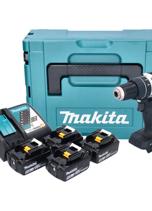 Makita DHP 484 T4JB Akku Schlagbohrschrauber 18 V 54 Nm Brushless schwarz + 4x Akku 5,0 Ah + Ladegerät + Makpac