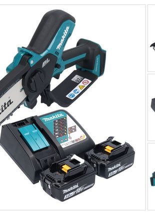 Motosierra a batería Makita DUC 150 RF201 18 V 15 cm sin escobillas + 2x baterías 3,0 Ah + cargador