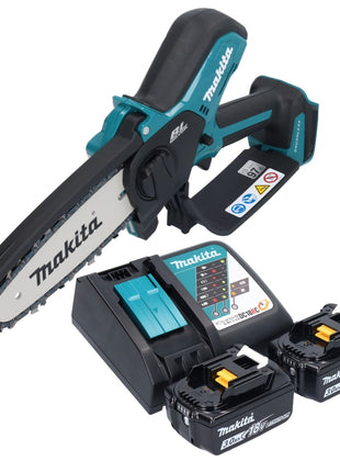 Motosierra a batería Makita DUC 150 RF201 18 V 15 cm sin escobillas + 2x baterías 3,0 Ah + cargador