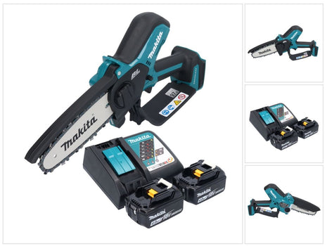 Motosierra a batería Makita DUC 150 RM201 18 V 15 cm sin escobillas + 2x baterías 4,0 Ah + cargador