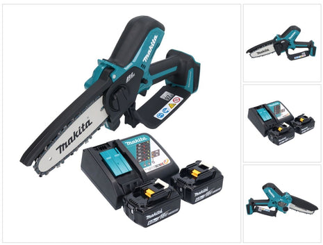 Motosierra a batería Makita DUC 150 RG201 18 V 15 cm sin escobillas + 2x baterías 6,0 Ah + cargador