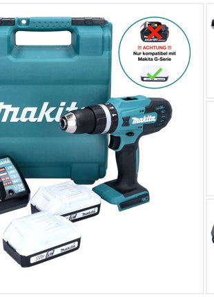 Makita HP 488 D011 Akku Schlagbohrschrauber 18 V 42 Nm G-Serie + 2x Akku 1,5 Ah + Ladegerät + 31 tlg. Bit Set + Koffer