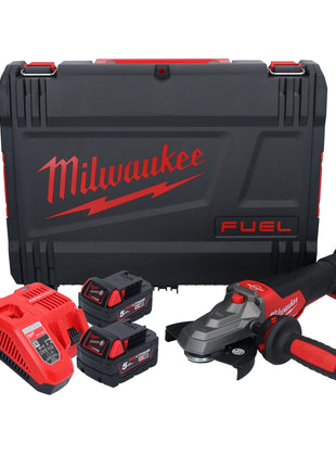 Amoladora angular de cabeza plana a batería Milwaukee M18 FSAGF125XPDB-502X 18 V 125 mm sin escobillas + 2x baterías 5,0 Ah + cargador + caja HD