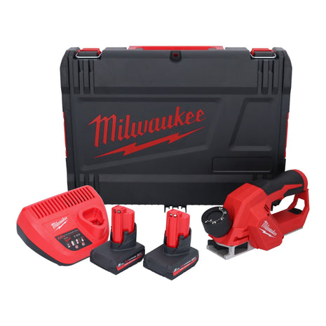 Milwaukee M12 BLP-502X Akku Hobel 12 V 51 mm Brushless + 2x Akku 5,0 Ah + Ladegerät + HD Box