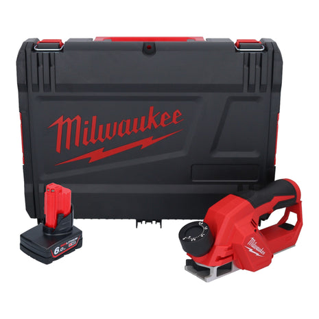 Cepilladora de batería Milwaukee M12 BLP-601X 12 V 51 mm sin escobillas + 1x batería 6,0 Ah + caja HD - sin cargador