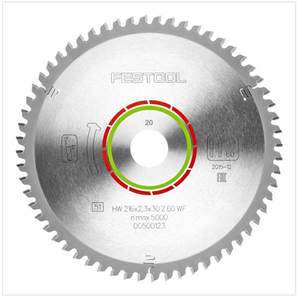 Festool Spezial Kreissägeblatt HW 216 x 30 x 2,3 mm WZ/FA60 216 mm 60 Zähne ( 500123 ) - Toolbrothers